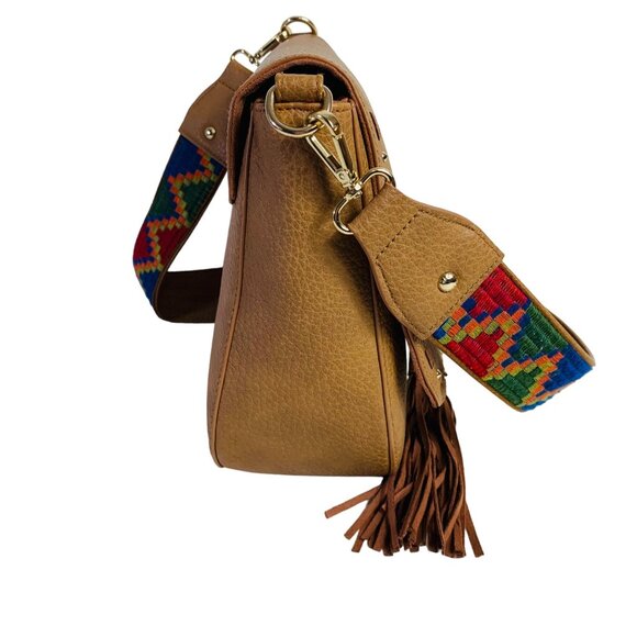Madden Brown Saddle Bag Flap Fringe Tassel Wide Hippie Strap Aztec VTG Inspired - Picture 3 of 16